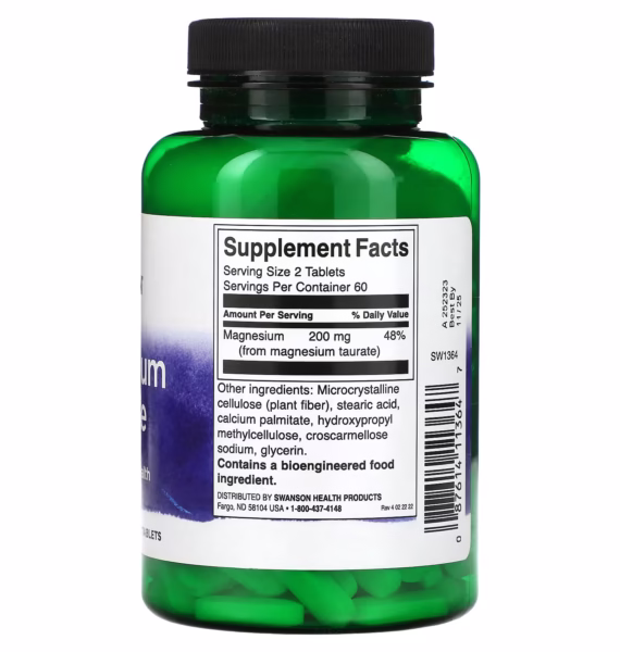Swanson Magnesium Taurate 100 mg – kosttilskudd med 120 tabletter