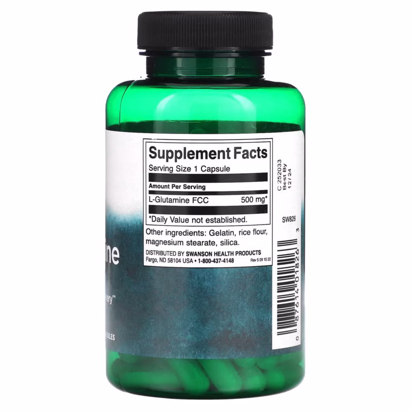 Swanson L-Glutamine 500 mg kapsler – aminosyre for muskelrestitusjon, 100 kapsler