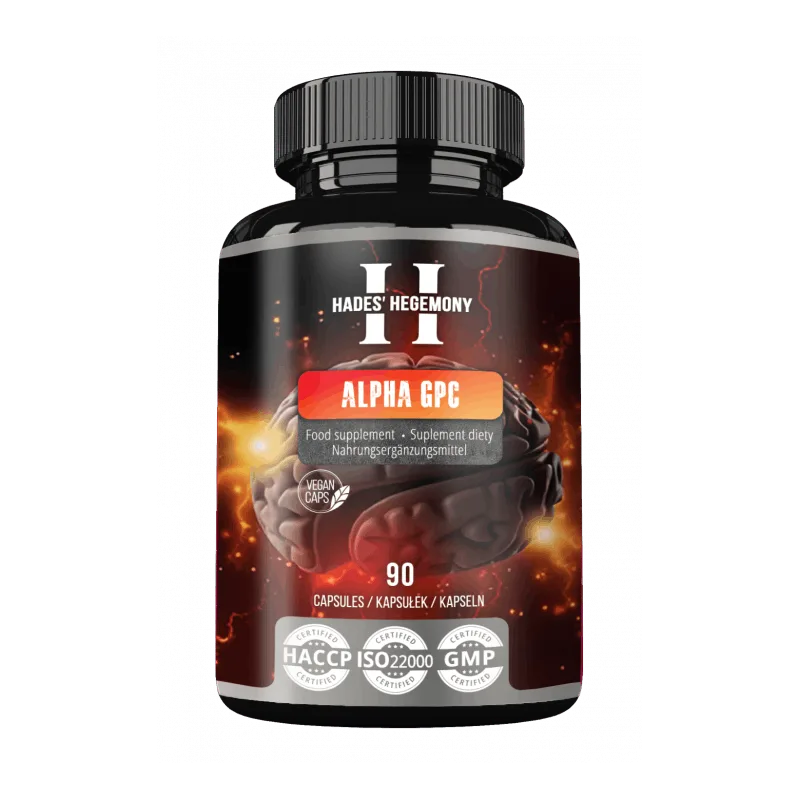 Alpha GPC kapsler – 90 veganske kapsler (Hades’ Hegemony), forside av boksen