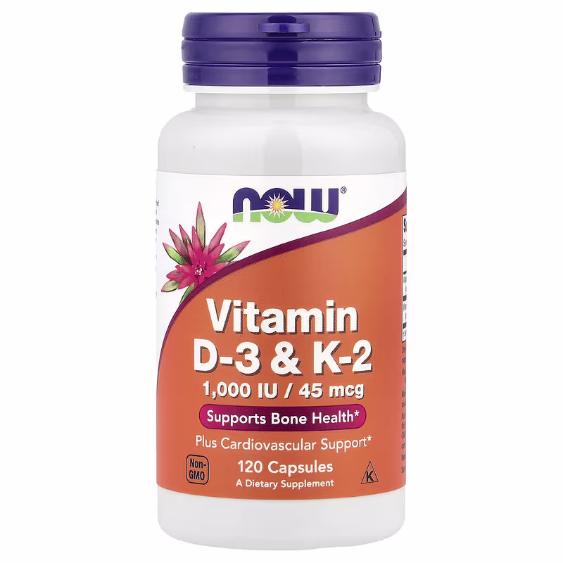 Vitamin D3 1000 IU + K2 MK-4 45 mcg – 120 kapsler – NOW Foods