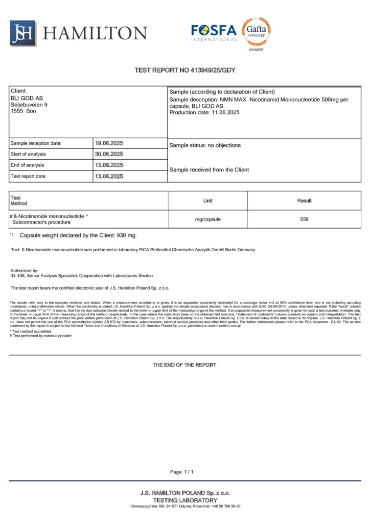 Klinisk testede NMN tilskudd Norge 500 mg