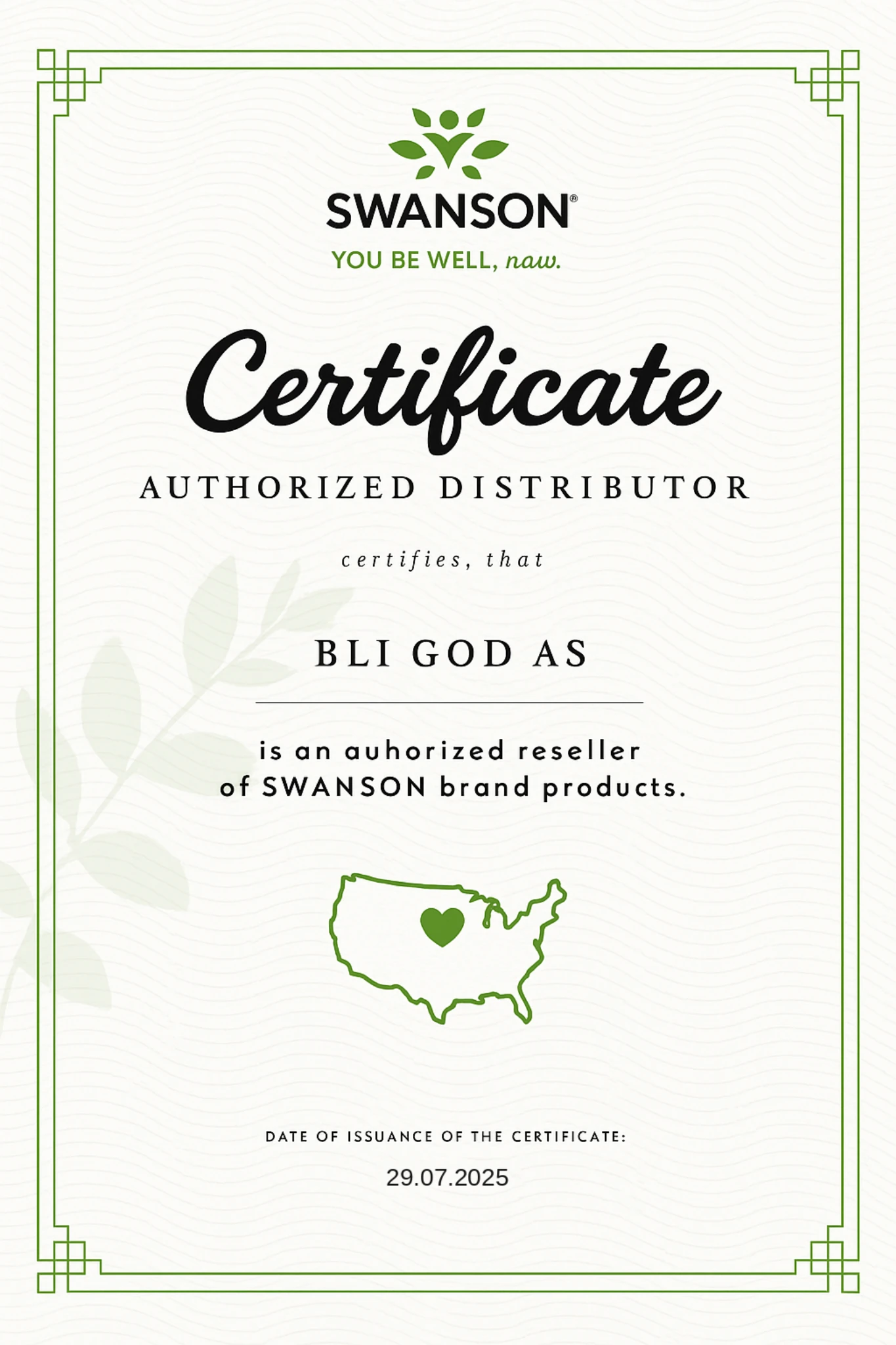 Swanson autorisert forhandler Bli God AS