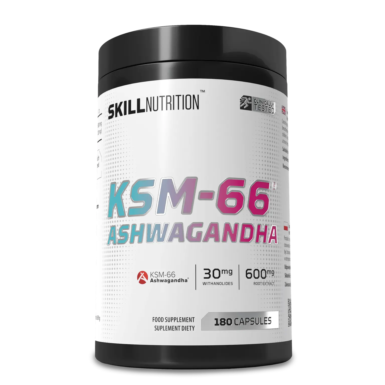 SkillNutrition KSM-66 Ashwagandha 600 mg boks front med 180 kapsler