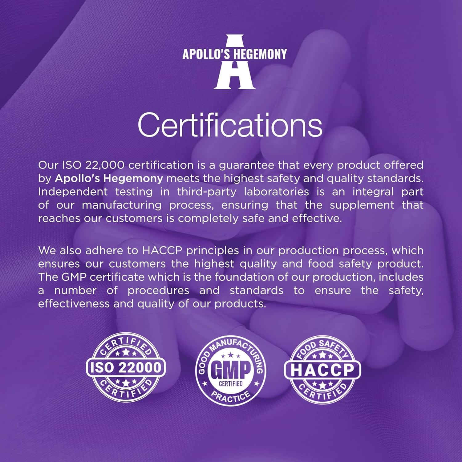 Sertifiseringer for Apollo's Hegemony: ISO 22000, GMP og HACCP standarder for trygg produksjon