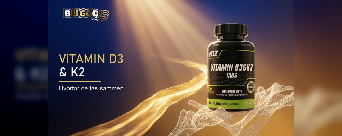Vitamin D3 og K2 banner — gyllen lysstrale mot mineralstrom