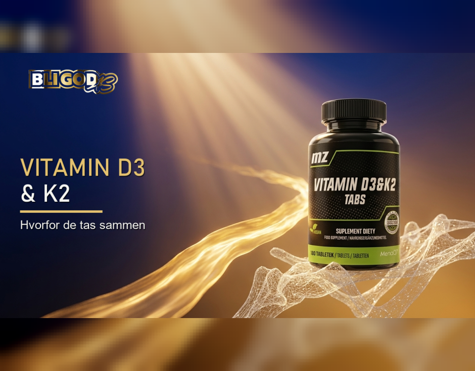 Vitamin D3 og K2 banner — gyllen lysstrale mot mineralstrom