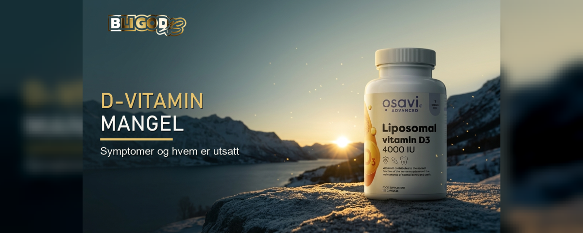 D-vitaminmangel banner — lav vintersol over norsk fjord
