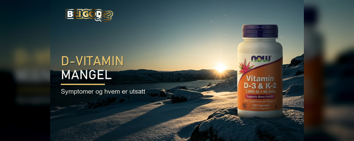 D-vitaminmangel banner — lav vintersol over norsk fjord