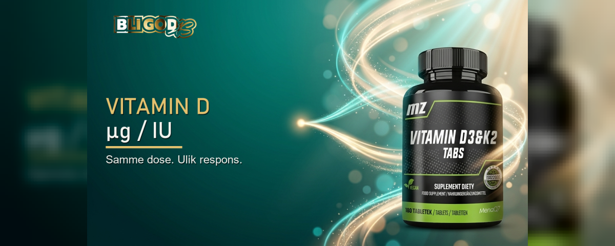 Banner om vitamin D-dosering i µg og IU med MZ Vitamin D3 & K2