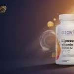 Osavi Liposomal vitamin D3 med illustrerte liposomer og teksten «Vitamin D – opptak».
