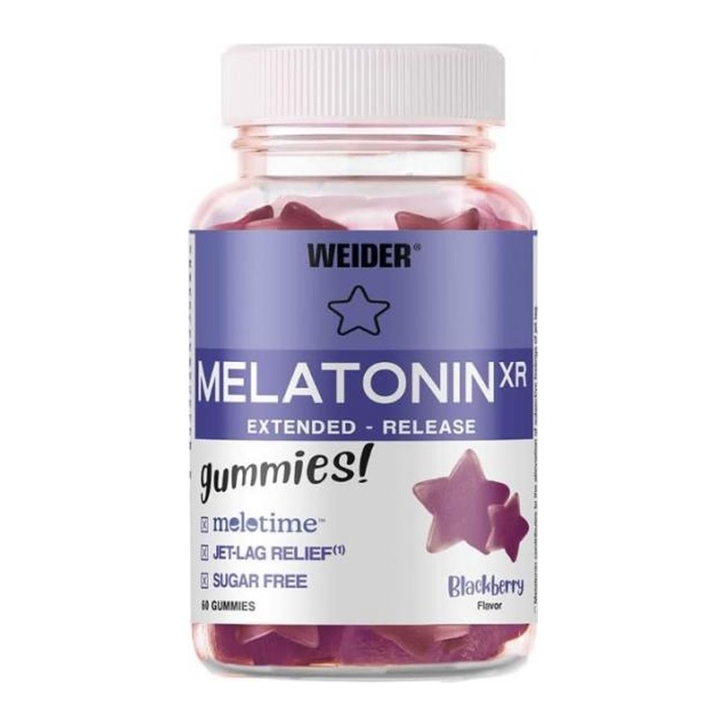 Weider Melatonin XR bjørnebær 60 stk – forside av boksen