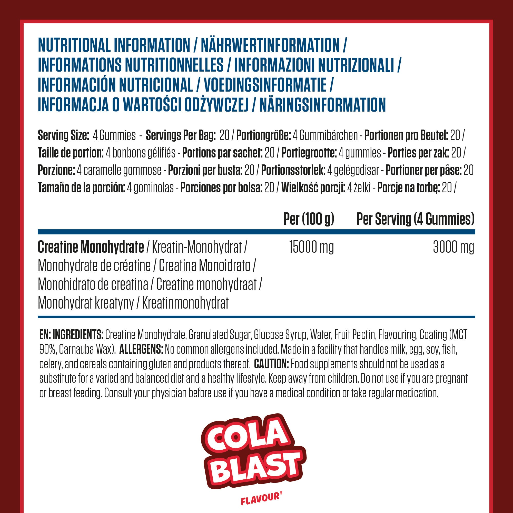 Kreatin Gummies Cola Blast 3000 mg kreatinmonohydrat per porsjon – 80 stk